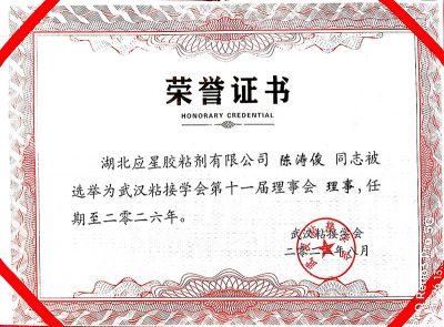 胶黏协会荣誉证书